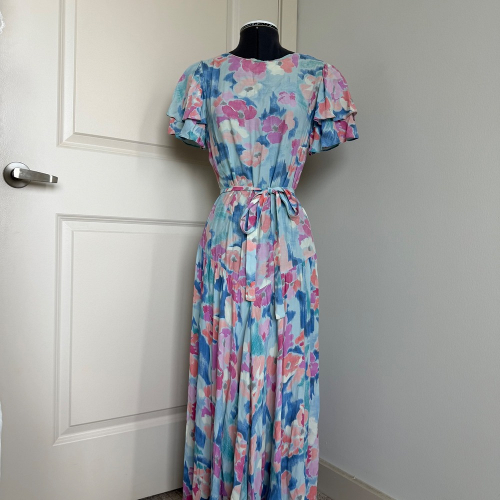 Vintage 90s Print Drop Waist Midi Dress Size 10
